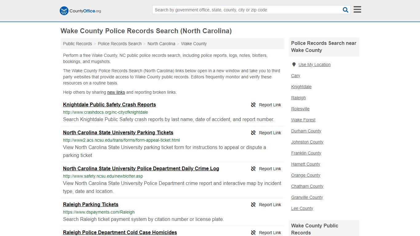 Wake County Police Records Search (North Carolina) - County Office