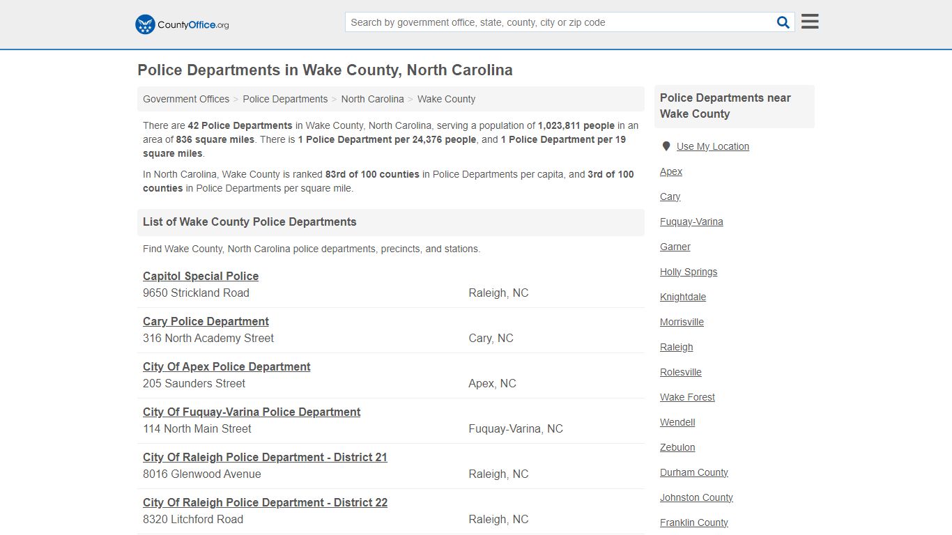 Police Departments - Wake County, NC (Arrest Records & Police Logs)